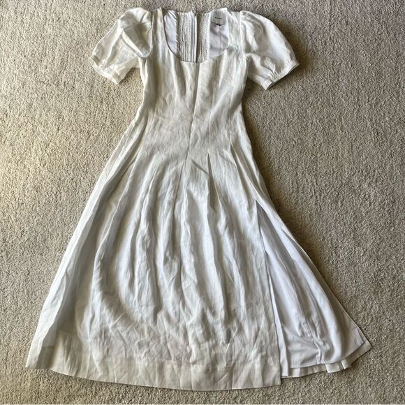 NEW Reformation Coucou Linen Midi Dress White Classic Pleated Size 6 - Picture 2 of 10